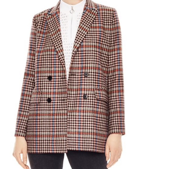 Sandro Jackets & Blazers - SANDRO “Solution” Plaid Wool-Blend Double Breasted Blazer (34)